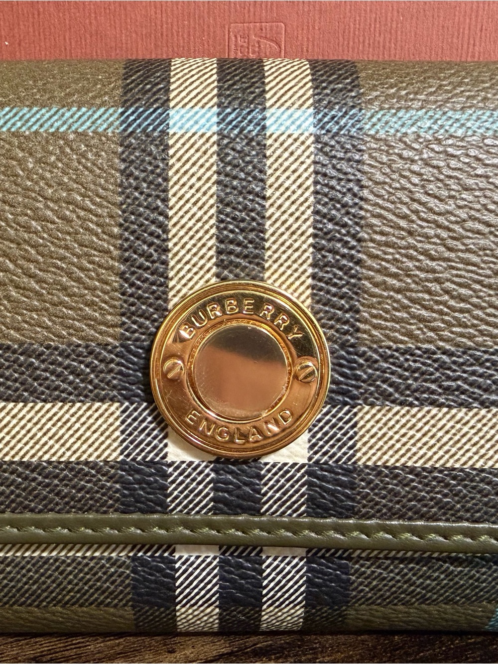 Burberry Olive Plaid Trifold Wallet with Light Blue Accents - Picture 3 of 8